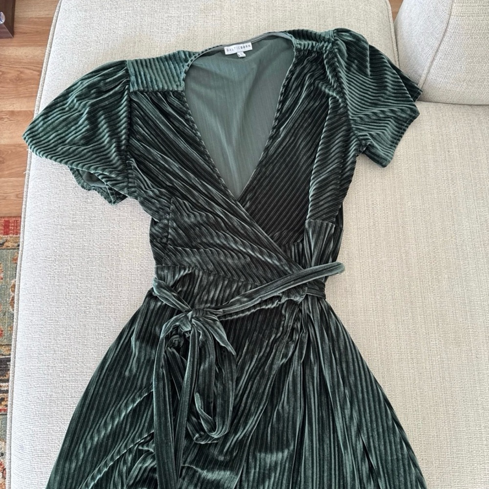 Baltic Born Forest Green Velvet Midi Dress